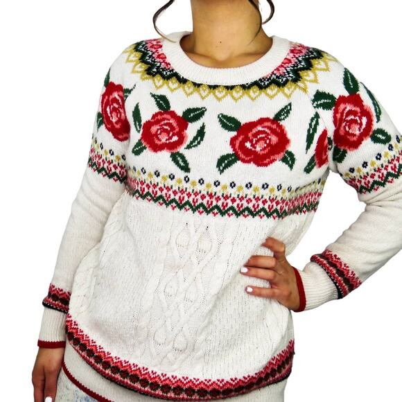 1990s Vintage Grandmacore Cottagecore Floral Knit Sweater Medium - Picture 4 of 4